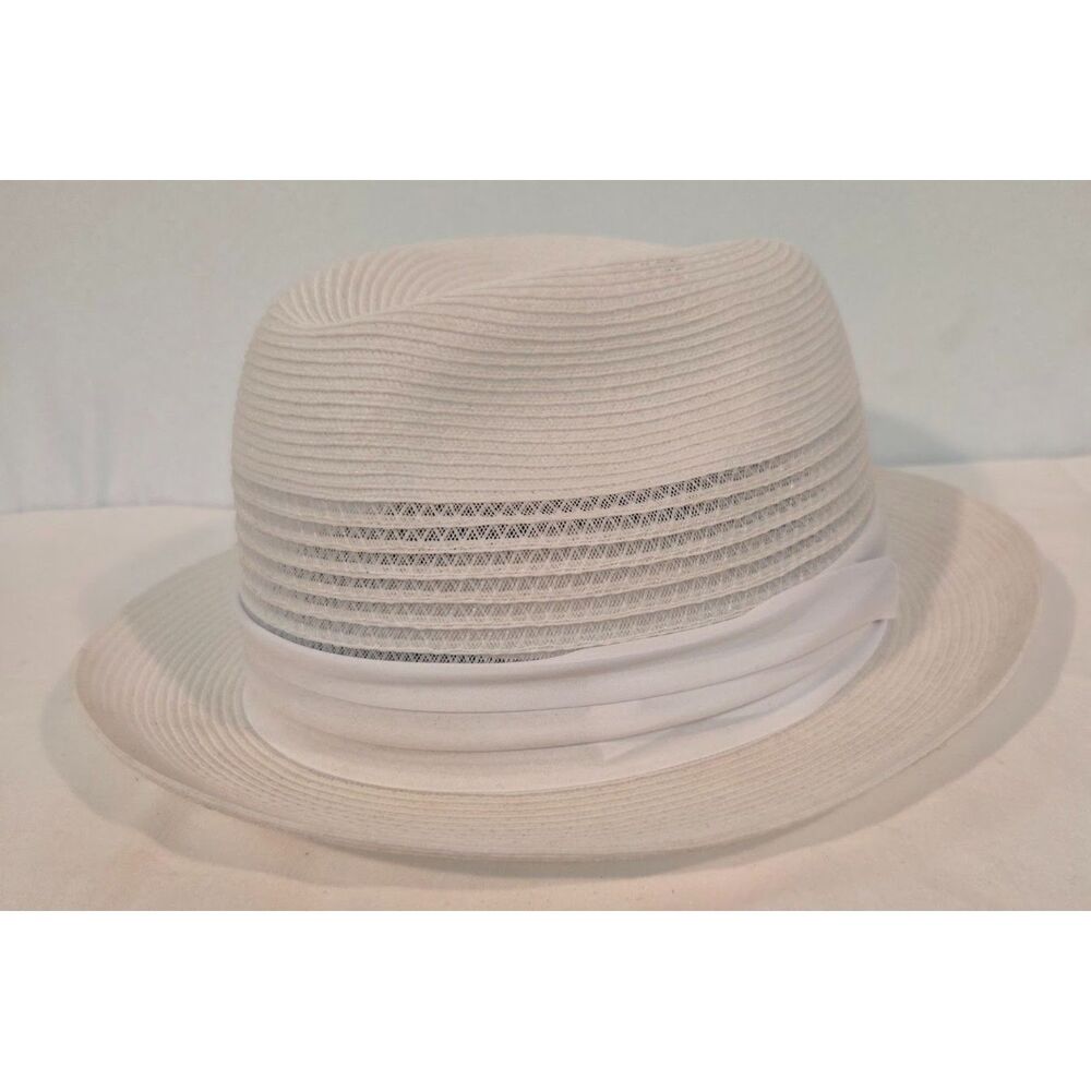 Capas Headwear NY White Straw Fedora Hat Vintage Summer Dress Hat